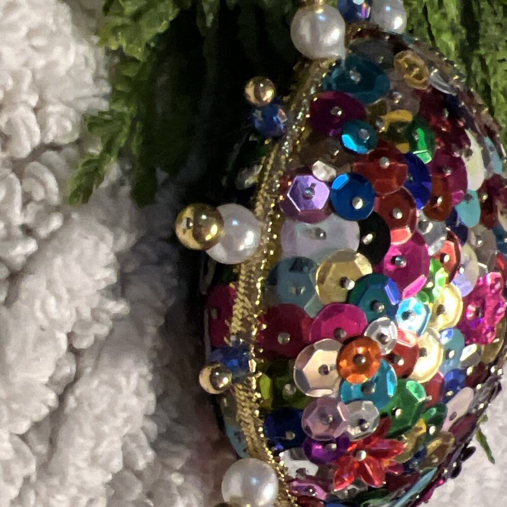 Diorama Christmas Ornament Sequins Beads Santa Reindeer Mushroom Tree Vintage - Picture 6 of 10